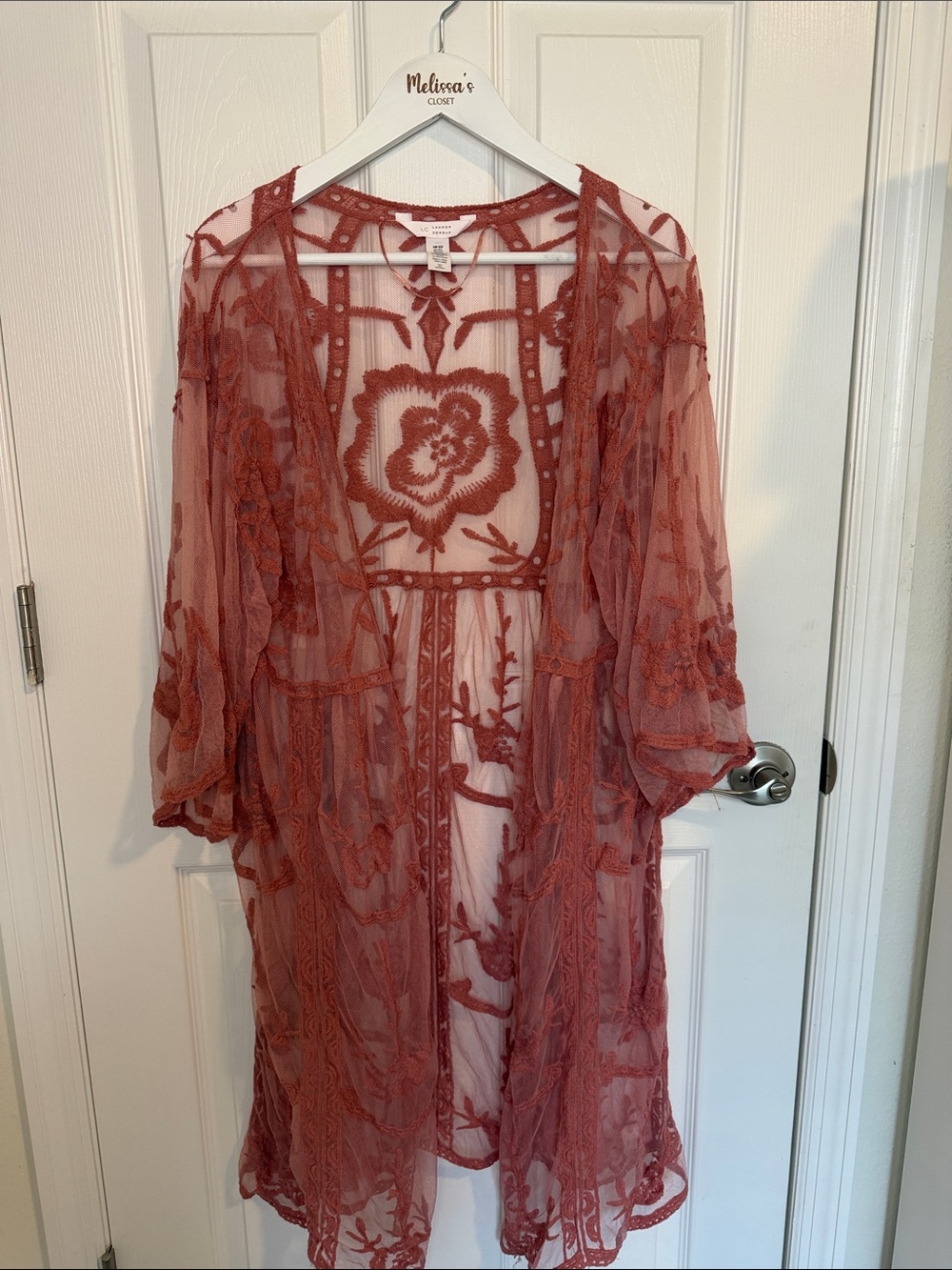 LC Lauren Conrad Embroidered Mesh Duster Kimono One Size